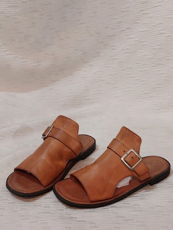 Free People Shoes - Free People Cognac Leather Slide Sandals with Buckle Women's Size 39